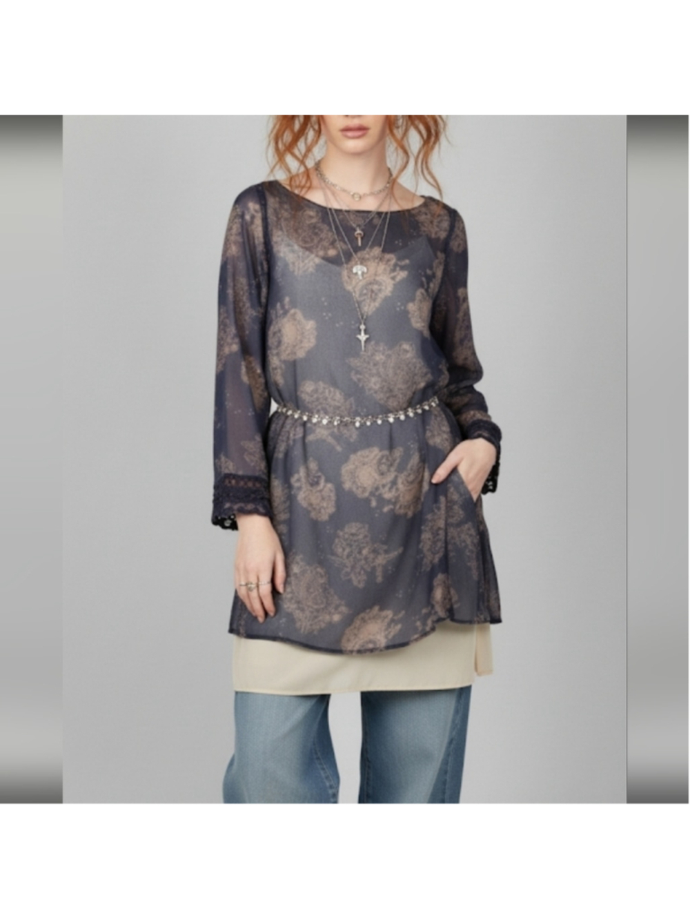 Gentle Fawn Sheer Long Sleeve Dress Size S Baggy Oversized Whimsigoth Dark Fairy